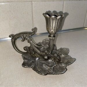 Vintage Cast Iron Art Nouveau Style Chamberstick / Candlestick Holder